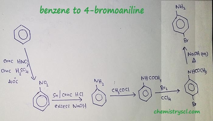 benzene to 4-bromoaniline